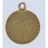 George III 1787 gold spade guinea, with soldered pendant mount, diameter 24mm, 8.3 grams