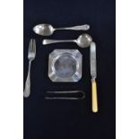 Silver ashtray, D Bros, Birmingham 1921, together variously hallmarked set of child's cutlery (the k