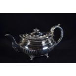 George III silver teapot, maker's mark rubbed, London 1818, with a presentation inscription dated 18