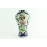 Chinese famille rose baluster vase decorated with panels of flowers and birds alternating with figur