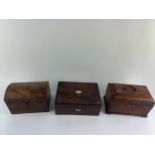 2 wooden tea caddies one with key  + Mother of pearl inlaid box W25cm D17cm H10cm