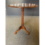 Round pedestal bobbin legged table with inlayed leaf design D55cm x H 76cm