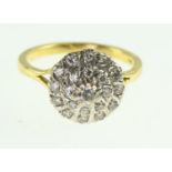 18ct gold and diamond cluster ring, size P1/2, gross weight 5 grams