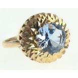 9ct gold ring set with aquamarine (stone diameter 9mm), size N, gross weight 5.62 grams