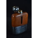 Silver and leather mounted hipflask, James Dixon & Sons Ltd, Sheffield 1941, with removeable cup, le