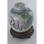 Late C19th/early C20th Chinese famille rose ginger jar depicting a figure on horseback with others.