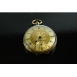 Ladies open face pocket watch 14k gold with sub second hand. No 23737 Patent Server (gross weight 42
