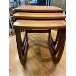 Nest of three tables in teak. Largest W53 D48 H50 cm