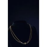 9ct gold fob chain with gold beads, clasp and hook, 25.6 grams