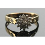 9ct gold & diamond cluster ring, size K1/2, gross weight 2.04 grams