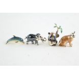 Four miniature silver animals, comprising enamelled cat, dolphin, elephant and panda, panda height 4