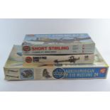 Three Airfix model aircraft. P-51D Mustang 24th scale Short Stirling B.1/111 scale 1/72