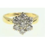 18ct gold and diamond flower cluster ring, (Estimated average diamond diameter 3.5mm each.), size M1
