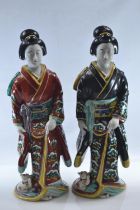 Two Japanese Kutani ceramic figures of Biyin, H36cm