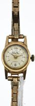 18ct gold cased Mudu ladies wristwatch on 9ct gold strap, gross weight (minus watch mechanism) 10.61