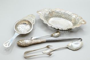 Late Victorian small silver pierced dish, Jones Brothers, Birmingham 1898, together with six other v