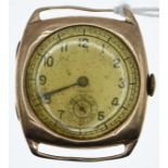 9ct gold cased gents watch, subsidiary seconds, 30mm x 30mm, no strap, gross weight 21 grams