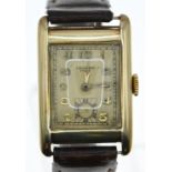 Bucherer 14ct gold rectangular cased watch, with subsidiary seconds, 15 jewels, the face, inside cas