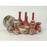 Thirteen pieces Japanese Kutani ceramics Inc small vases, bowl, plate Tallest 15cm