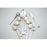 Ten various pieces of silver flatware, various maker's and dates, including grapefruit spoon, seven