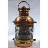 Large Mast Head copper and brass ships lamp with thick glass lens H46cm