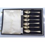 Set of of six silver grapefruit spoons, Francis Howard Ltd, Sheffield 1957, gross weight 150 grams,