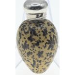 Late Victorian novelty porcelain and silver mounted scent bottle in the form of a quail egg, with co