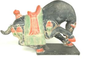 Tang style painted metal horse L55cm H37cm