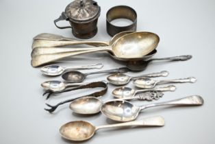 Collection of silverware, various maker's and dates, including four dessert spoons, three teaspoons,