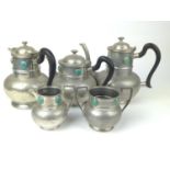 Ashberry arts & crafts Hammered pewter with ceramic detail five piece tea & coffee set Tallest H21cm