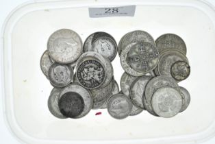 Assorted mostly British silver coins, gross weight 490 grams