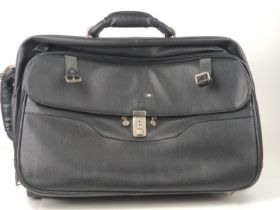 Mont Blanc luxury flight case/trolley in black leather with combination lock, wheels and reinforced