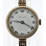 9ct gold cased Rolco wristwatch on 9ct gold sprung strap, diameter of face 24mm, gross weight 21.68