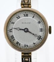 9ct gold cased Rolco wristwatch on 9ct gold sprung strap, diameter of face 24mm, gross weight 21.68