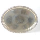 German silver oval presentation tray, with moulded border, inscribed 'Presented to H. Mason Hon Sec.