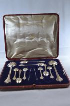 Britannia standard silver lace back pattern set of two serving spoons, two teaspoons, six coffee spo