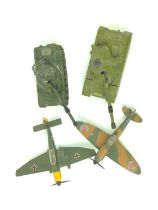 Two Dinky Military tanks and two Dinky war planes. Chieftain tank 155mm mobile gun. Leopard tank. Sp