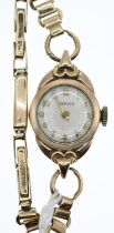 Marvin 9ct gold cased and strapped ladies watch, width of face 12mm, weight minus watch mechanism 8.