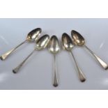 Five George III silver fiddle pattern dessert spoons, London various London makers and dates, termin