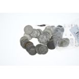 Approx. 50 mostly pre-1920 silver shillings, gross weight 276 grams