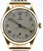 Rolex 9ct gold cased watch, shock resisting, with subsidiary seconds, 15 rubis, black Arabic numeral