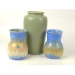 Two Ruskin blue glazed vases with impressed marks to base, one signed and dated 1931, height 15cm to