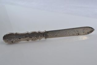 Victorian silver paper knife / letter opener, Nathaniel Mills, Birmingham 1852, engraved with with f