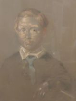 Ornately framed period style portrait of young boy in best clothes. W82 H98 cm