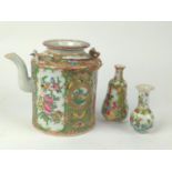 Three pieces of Chinese ceramics inc. two small vases and teapot H17cm