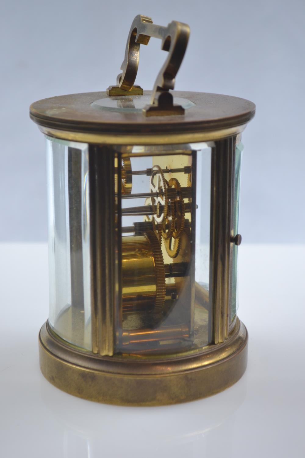 Brass and glass cylindrical carriage clock by the Chester Carriage Clock Company, dia. 9.5 x H15cm - Image 2 of 7