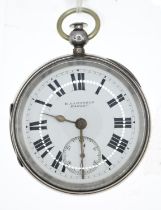 Victorian silver cased open faced key wind pocket watch, the face signed H Aaronson Harley, with sub