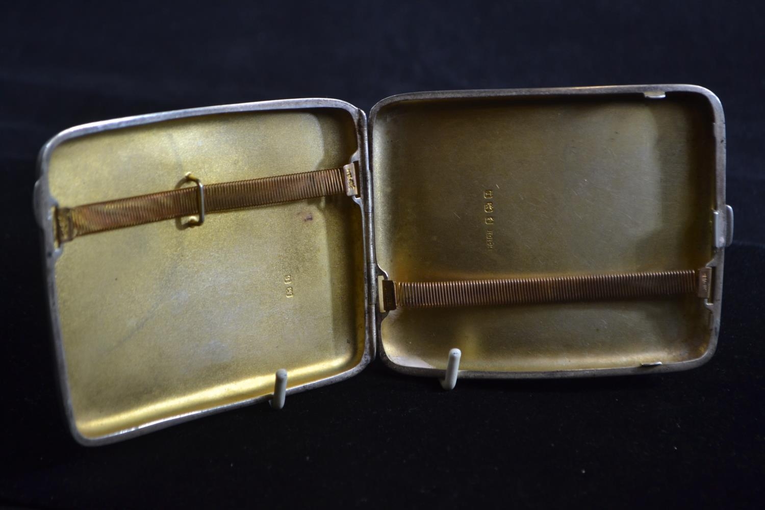 Silver engine-turned cigarette case, W H Haseler Ltd, Birmingham 1935, 10 x 8.5cm, gross weight 126  - Image 2 of 3