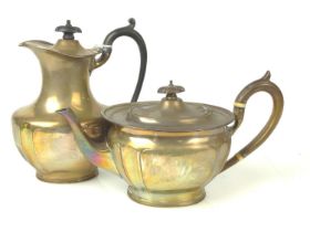 Silver teapot and coffee pot, James Dixon & Sons Ltd, Sheffield 1928 and 1920, each of differing sty
