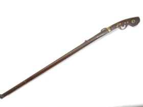 Japanese matchlock rifle circa 1820 with inland brass scenes on barrel L. 135cm